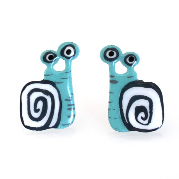 Boucles d'oreilles rigolotes, Puces d'oreilles escargot bleu, Bijoux en émail, Boucles d'oreilles escargot, Puces d'oreilles animal, Boucles d'oreilles originales, Boucles d'oreilles avant-gardistes, Brise-glace