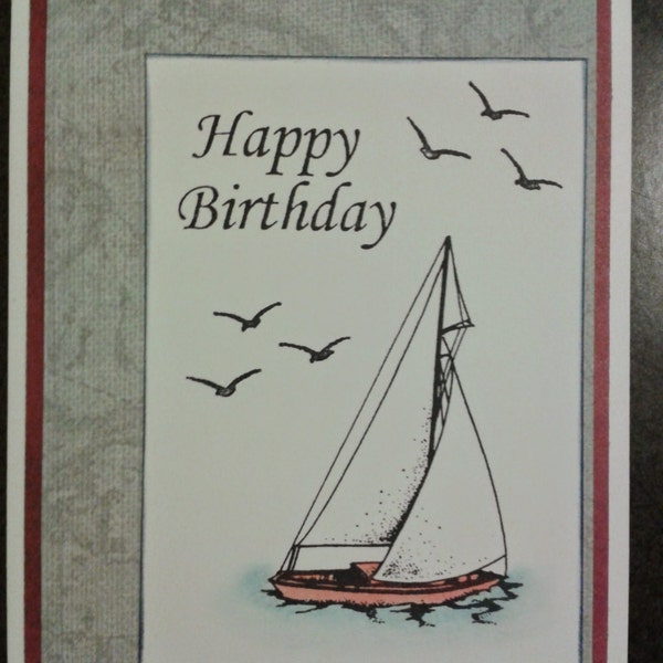 Handmade Sailboat birthday greeting card, Happy Birthday, Masculine