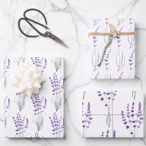 Set of 3 Watercolor Lavender Wrapping Paper Sheets