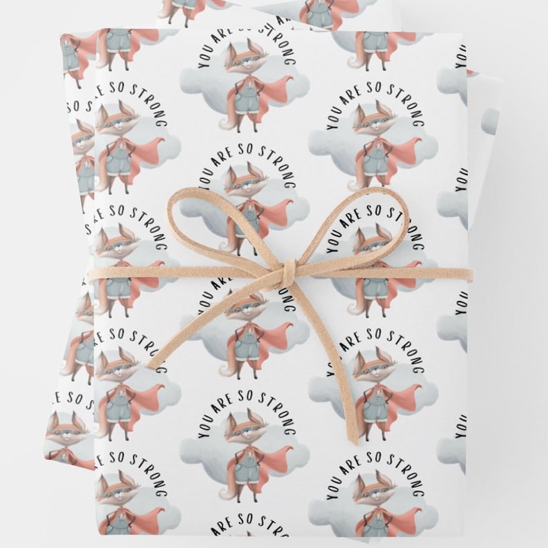 Set of 3 You Are So Strong Fox Superhero Wrapping Paper Sheets