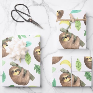 Set of 3 Sloth Kids Wrapping Paper Sheets