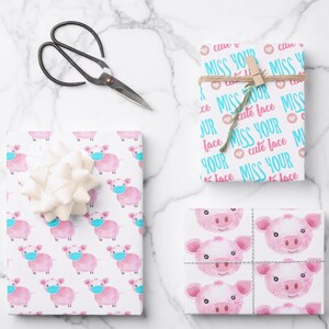 Set of 3 Miss Your Cute Face Pig Valentine's Day Wrapping Paper Sheets