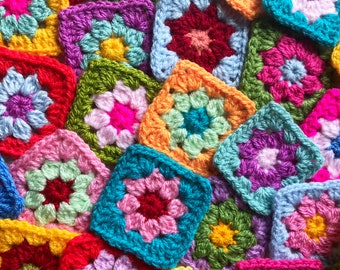 Crochet Granny Squares Ditsy Daisy {Multi Coloured 5cmx5cm} set of 6, 12 or 24