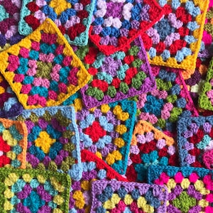 Crochet Classic Granny Squares {Multi Coloured 10cmx10cm} set of 12 or 20