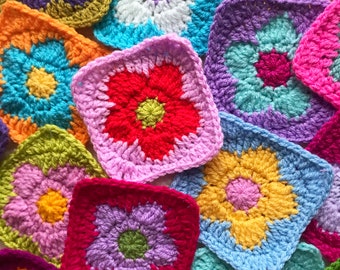 Crochet Flower Daisy Grandma Squares {Multicolor 10cm x 10cm} conjunto de 4, 8 o 12