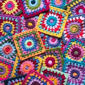 Crochet Granny Squares Sunburst {Multi Coloured 12cm x 12cm} set of 4, 8, 12 or 20