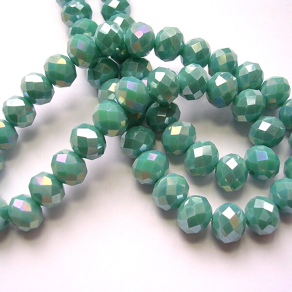 10 X 8mm Faceted Turquoise Blue Crystal Rondelles Opaque crystals 70 Beads Aqua Faceted Blue Jewelry Pearly rondelles