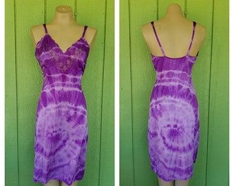 Tie Dyed Vintage Slip Dress | Purple Hand Tie Dyed Dress | Sexy Slip Dress | Festival Tie Dye |  Urban Chic Slip Dress | 34"  Bust