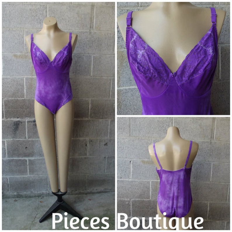 Bodysuit Lingerie, Purple Bodysuit hand Tie Dyed, Sexy Lingerie, Rockabilly Pin Up Bodysuit, Size 42D image 1