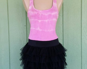 Tie Dyed Summer Tank Dress with Tutu Like Skirt, Medium