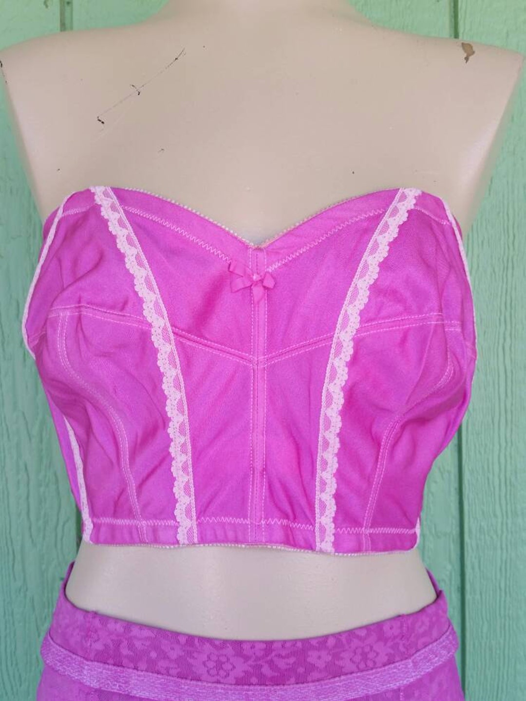 Vintage Bustier, Hot Pink Strapless Bra, Hand Dyed by Dye4me Collection, 42DD Etsy
