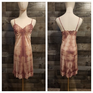 Vintage Hand Tie Dyed Slip/Dress | Nylon Slip Tie Dyed Brown | S/M - See Actual Measurements
