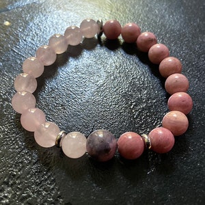 Chakra Bracelet - Heart, Rose Quartz, Rhodochrosite and Rhodonite | Gift | Yoga