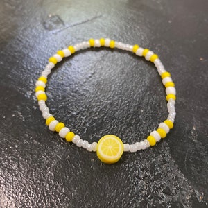Bracelet - Lemon Seed Bead Bracelet | Stretch Cord | Lemonade | Fruit Jewelry | Citrus Bracelet | Lemon Slice | Unspoken Realms