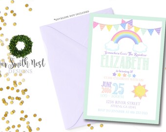 rainbow birthday invitation rainbow invitation rainbow birthday party kids birthday invite childrens invitation colorful invitation