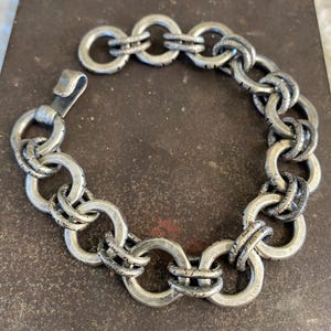 Chunky Sterling Silver Bracelet, Heavy Textured Round Link Chain, Unisex Statement Jewelry, Gift for Him or Her