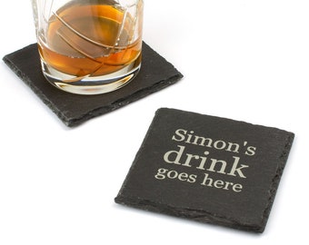 Posavasos personalizado de pizarra galesa, posavasos grabado, decoración rústica para bar.