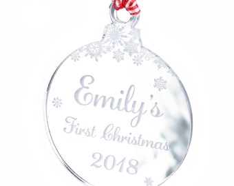 Baby's First Christmas Personalised Mirrored Acrylic Xmas