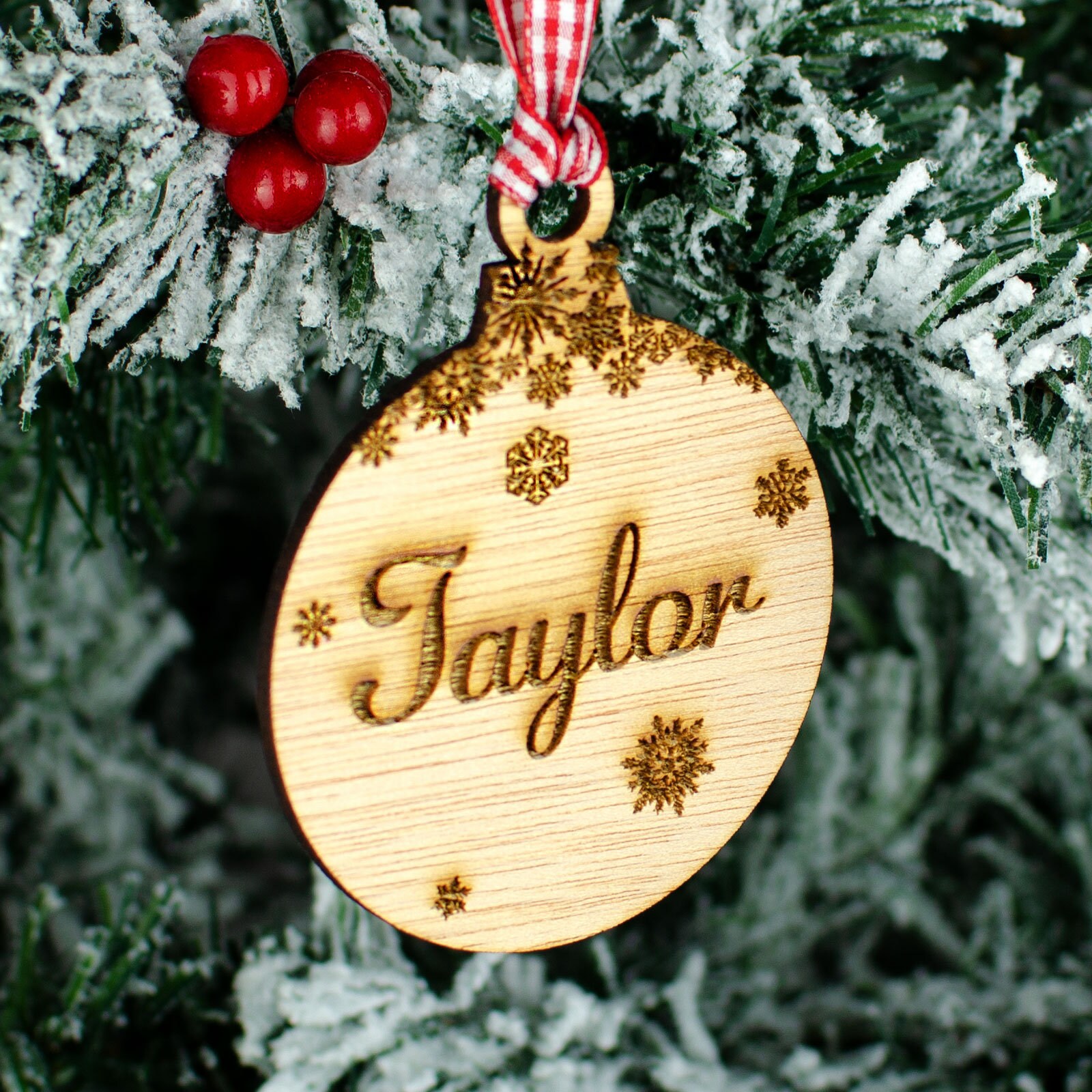Personalised Wooden Christmas Tree Decoration. Engraved Name | Etsy