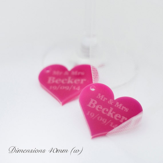 Personalised 4cm Lilac Love Heart Wedding Favours for Invitations or Decorations 