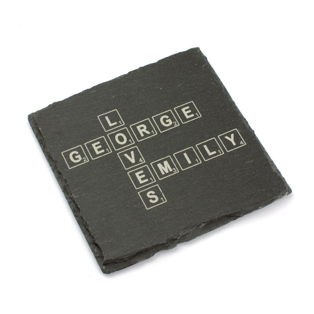 Personalized Slate Coaster, Scrabble Tile With Engraved Names - Etsy