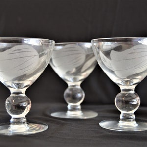 Set of 3 Etched Cordial/Sherry/Aperitif Glasses