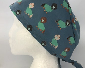 JANOU 2pcs Dog Printed Nurse Hats Sweat Absorbing Puppy Surgical Cap Elastic Strap Cotton Operating Room Doctor Work Cap White