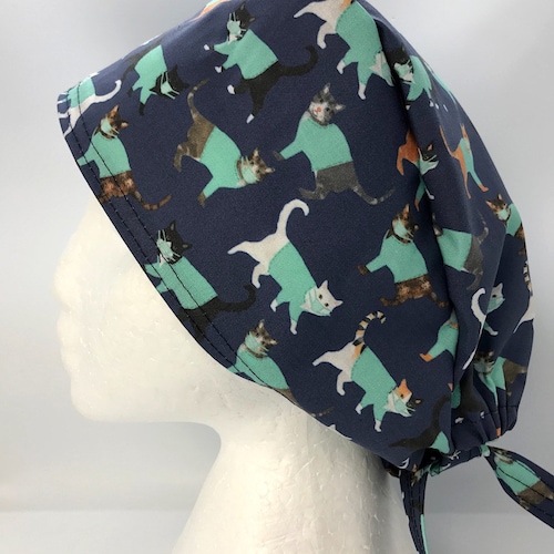 Scrub Cap Cat Design With Buttons Etsy