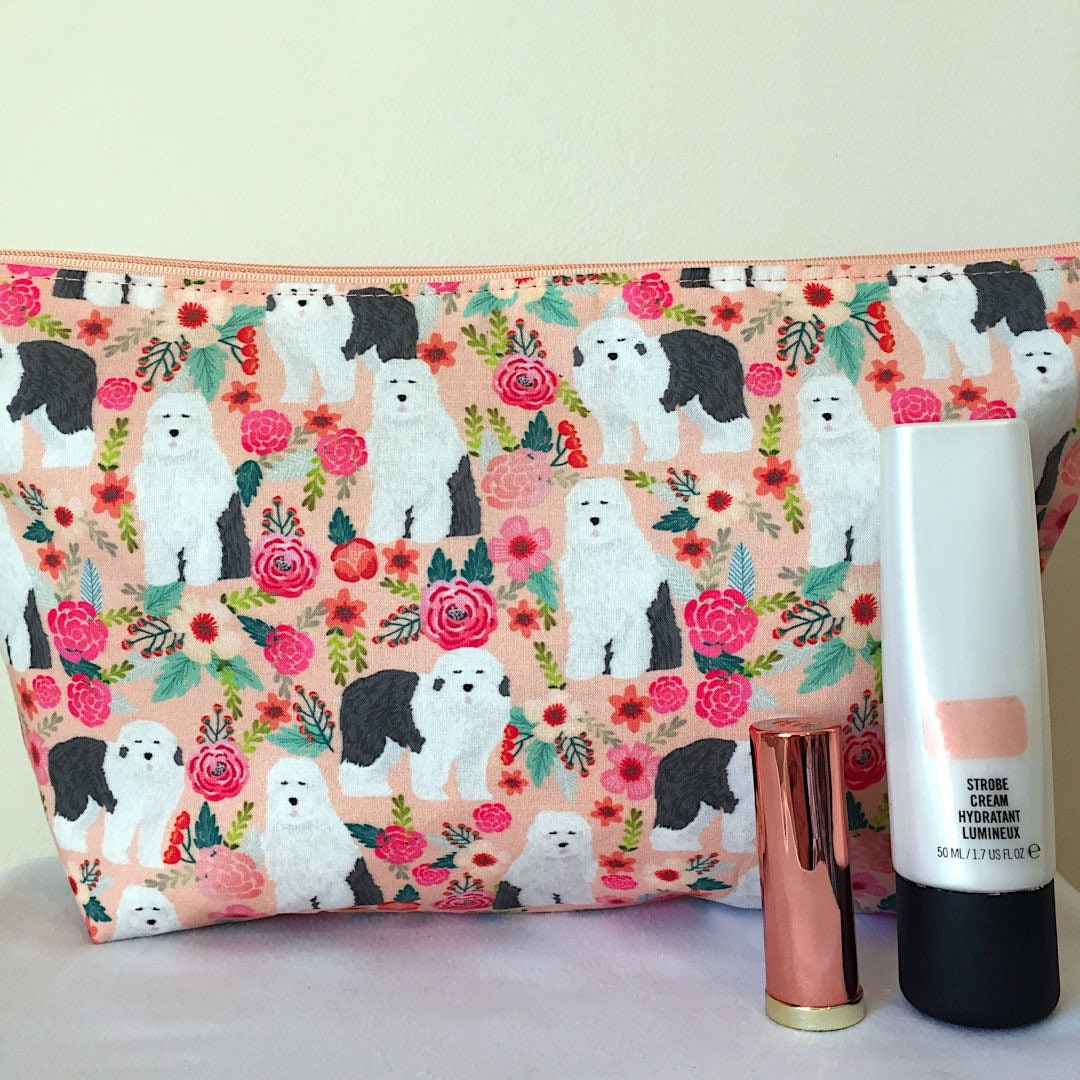 Make-up-Tasche Old English Sheepdog Motiv – 23,5x17 Cm, Leinen, Reißverschluss, Geschenk Für Hundeliebhaber