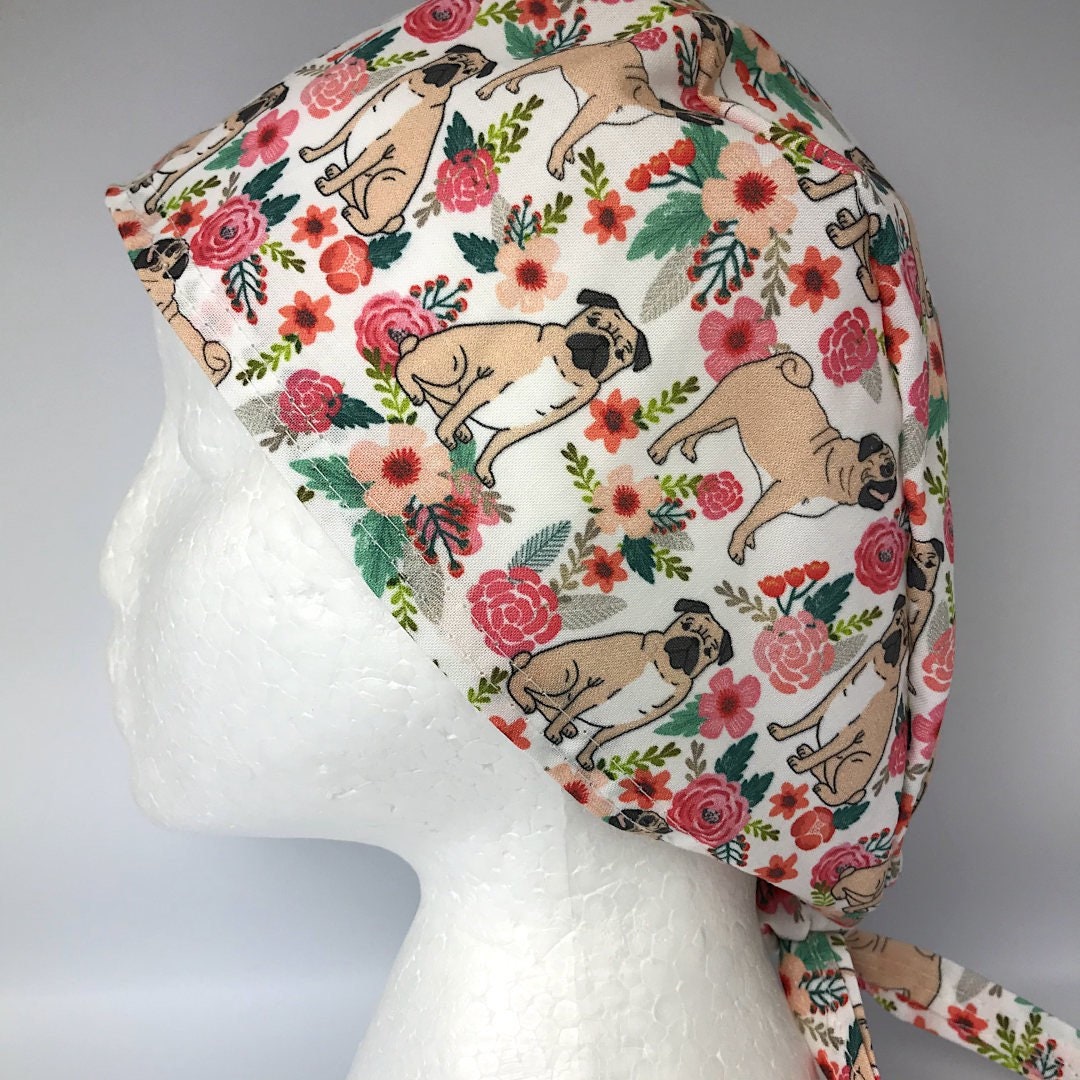 Pug Dog Print Scrub Cap Etsy