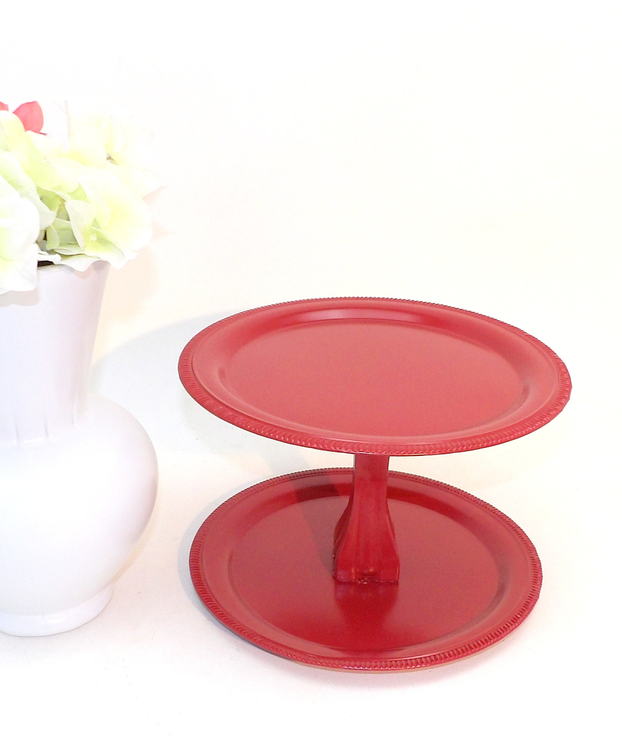 2 Tier Stand Cupcake Plate Cake Stand Metal Red Wedding Decor Etsy