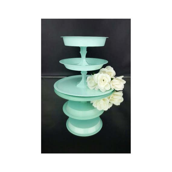 3 Tier Stand Cupcake Plate Cake Stand Metal Mint Wedding Decor Etsy