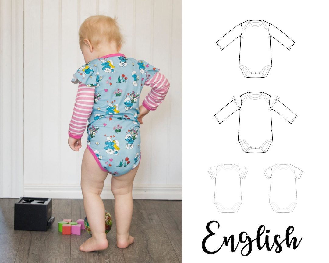 Pdf Baby Bodysuit Sewing Pattern, Envelope Neck Bodysuit, Frill Sleeve