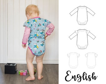 Pdf Baby bodysuit sewing pattern, envelope neck bodysuit, frill sleeve bodysuit, Preemie sewing pattern, Newborn Sewing Pattern, easy sewing