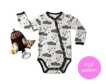 Baby Sewing Pattern | Bodysuit | PDF | Jersey Sewing Pattern | Newborn | Faux Kimono | Quick Placket Wraparound Bodysuit | Preemie to 2 y
