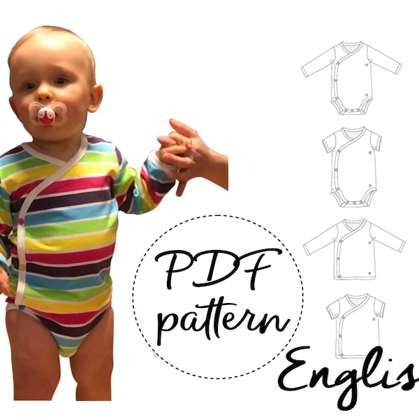 PDF Patrón de costura de body para bebé, Costura de cuerpo de kimono, Patrón de costura para prematuros, Traje para recién nacido diy, romper lateral, Patrón de costura Onesie
