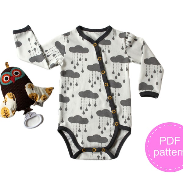 pdf Baby Sewing Pattern, Newborn Bodysuit sewing pattern, Kimono baby sewing pattern, Wraparound Bodysuit pattern, beginner sewing pattern