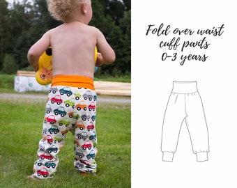 Hosen Schnittmuster für Baby und Kleinkind. Nähen Sie jetzt im Handumdrehen dieses PDF-Schnittmuster für eine Jersey-Manschettenhose für Ihr Kind.
