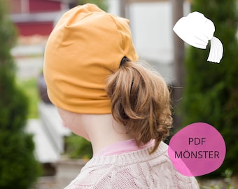 pdf sy-mönster, mönster mössa för tofs, mössmönster barn, sy barnmössa, ponytail, pdf mönster, sy enklel mössa, mönster beanie, mössa vuxen