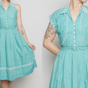 1950s Blue Sun Dress with Original Tags by Vicky Vaughn | XS/S