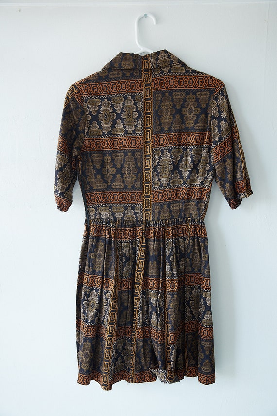 1950s Aztec Print Black & Brown Dress - image 5