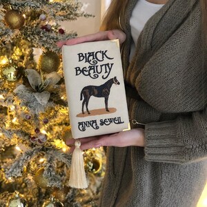 Sac à livres Black Beauty, sac à main brodé, cadeau pour amoureux des livres, idée de cadeaux de rat de bibliothèque