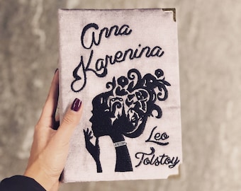 Embroidered book clutch bag - Anna Karenina - Custom gift for her - Book Lovers gift