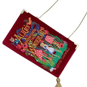 Embroidered Book Clutch Purse - Alice in Wonderland Red Handbag