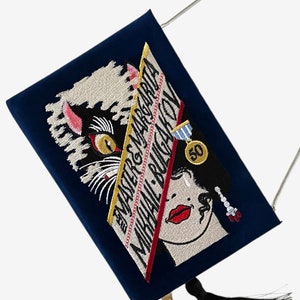 Sac à main à pochette de livre, sac à fantaisie brodé, Master et Margarita, portefeuille littéraire à épaule bleu marine