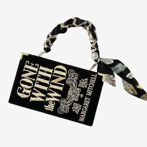 Buch clutch, bestickte Reisetasche, Gone with the Wind, schwarze Umhängetasche, Literarisches Portemonnaie