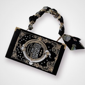 Bolsa clutch para livro, bolsa novidade, crossbody, carteira de ombro em veludo preto com alça