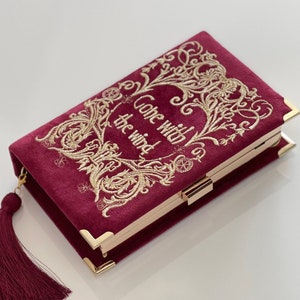 Bolsa de livros vermelha escura bordada Bolsa clutch Gone with the Wind