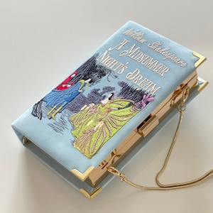 Bolsa clutch para livros, bolsa novidade bordada, transversal, carteira literária azul de ombro