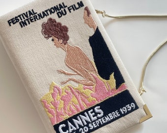 Borsa a tracolla ricamata Cannes - Borsa Voyager beige e rosa